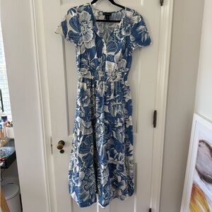 Cynthia Rowley Blue and White Floral Midi Dress